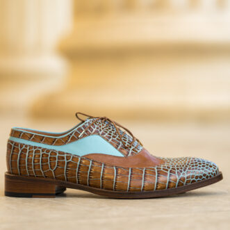 Pantofi Oxford 042 maro cu turquoise