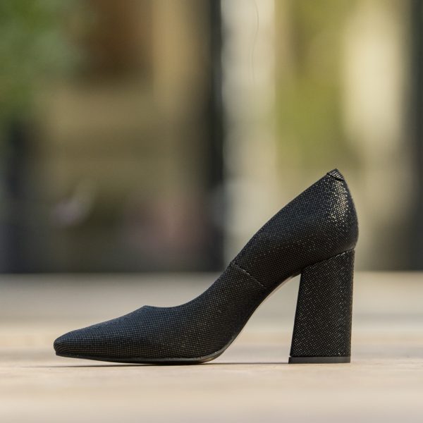 Pantofi Dama Cu Toc Gros Victoria Print Negru CONDUR by alexandru 1
