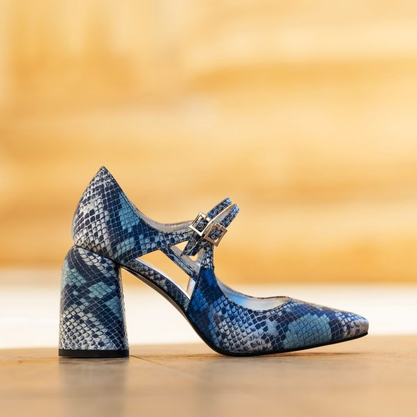 Pantofi Dama Cu Toc Gros Fantasy Blue Print CONDUR by alexandru 1