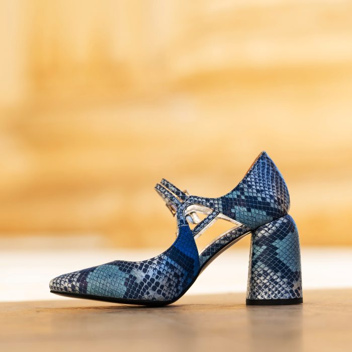 Pantofi Dama Cu Toc Gros Fantasy Blue Print CONDUR by alexandru 3