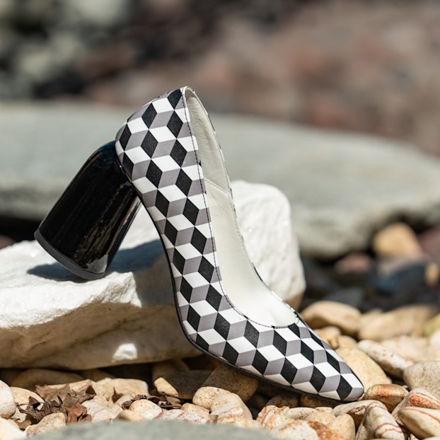 Pantofi Dama Cu Toc Gros Eveline Black&White CONDUR by alexandru 1