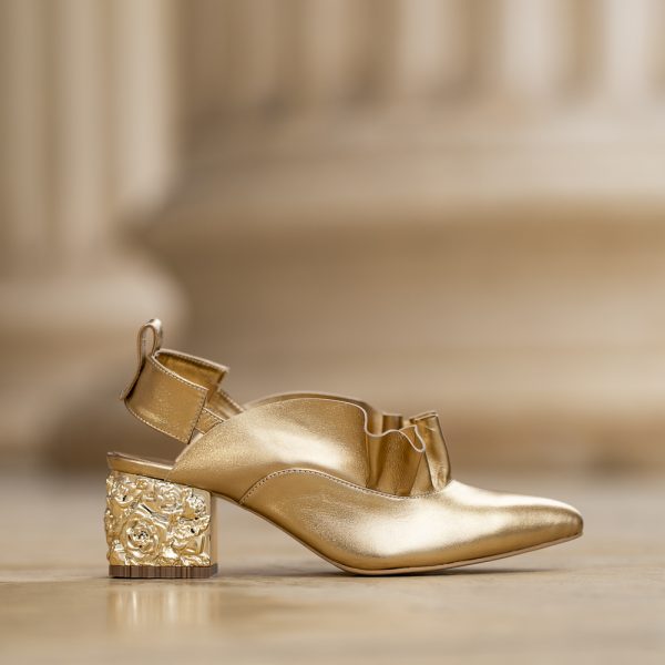 Pantofi Dama Cu Toc Gros Divine Auriu - imagine 2