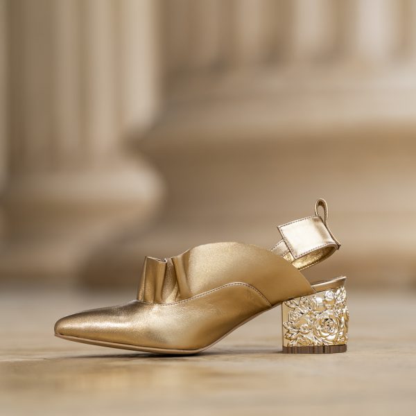 Pantofi Dama Cu Toc Gros Divine Auriu - imagine 4