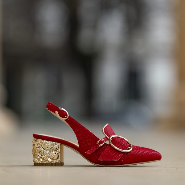 Pantofi Dama Cu Toc Gros Estelle Red - imagine 4