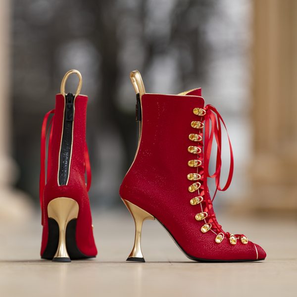 Ghete din Piele Naturala Angelina Red - imagine 2