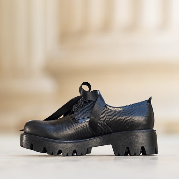 Pantofi Dama Cu Siret Renate Print Negru - imagine 2