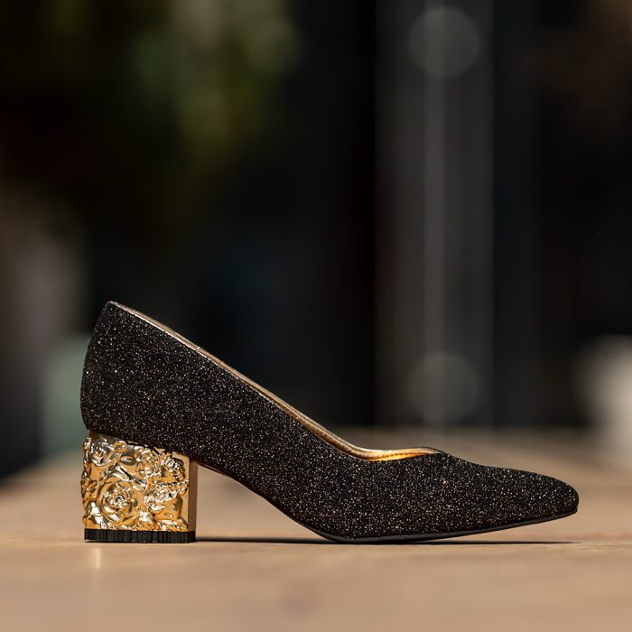 Pantofi Dama Cu Toc Gros Melina Shiny Black CONDUR by alexandru 1
