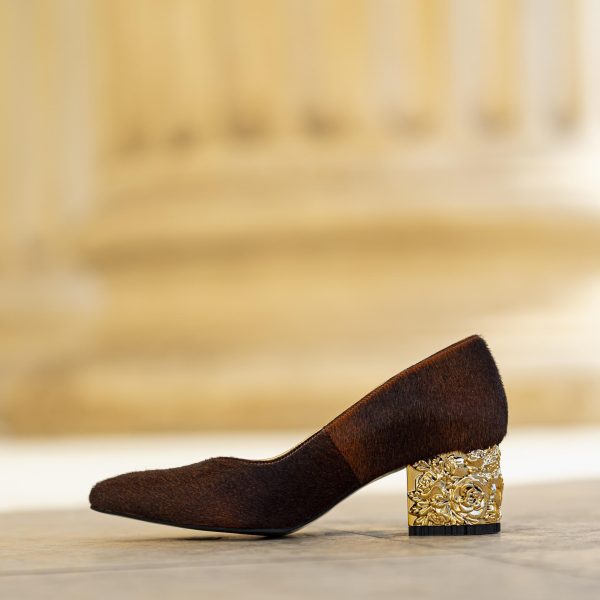 Pantofi Dama Cu Toc Gros Melina Print Maro CONDUR by alexandru 2