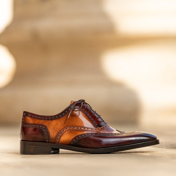 Pantofi Oxford Bordo cu Maro - imagine 2