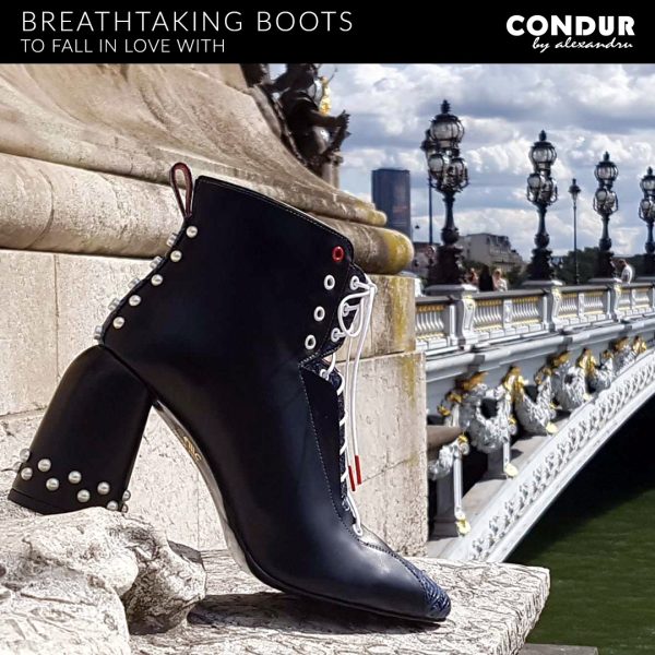 Botine din piele naturala 9810 perle - imagine 1