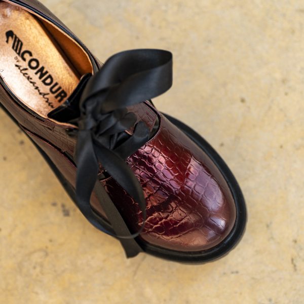 Pantofi Dama Cu Siret Renate Print Bordo - imagine 3