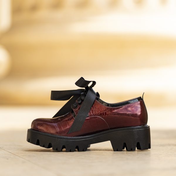 Pantofi Dama Cu Siret Renate Print Bordo - imagine 2