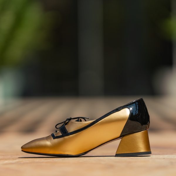 Pantofi Dama cu Toc Gros Unique Gold - imagine 3