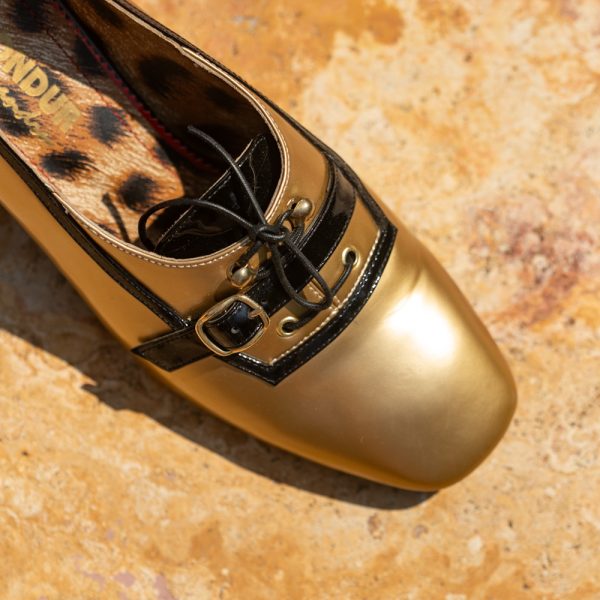 Pantofi Dama cu Toc Gros Unique Gold - imagine 2