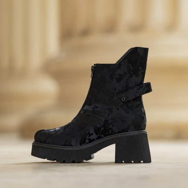 Ghete Dama din Piele Naturala Leila Camuflaj Negru - imagine 2