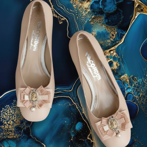 Pantofi Dama cu Toc Gros Mary Nude - imagine 5