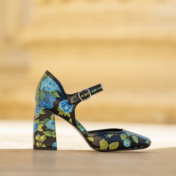 Pantofi Dama Cu Toc Gros Baccarat Blue Flowers - imagine 5