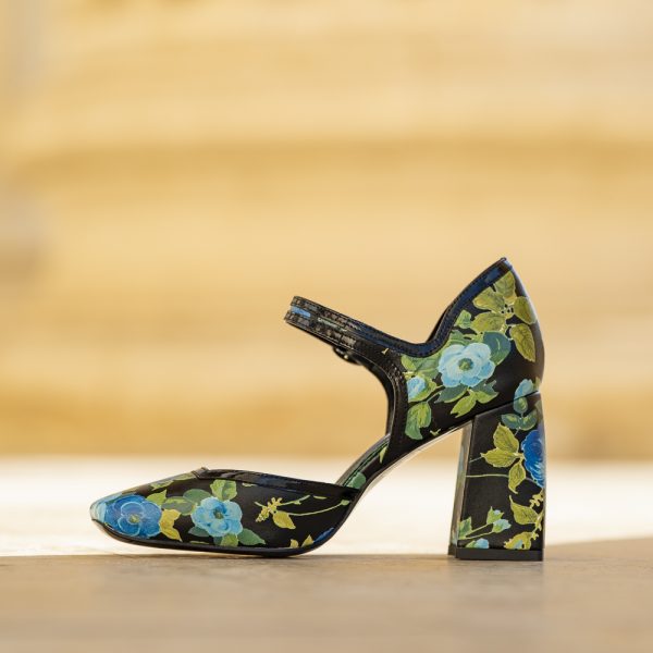 Pantofi Dama Cu Toc Gros Baccarat Blue Flowers - imagine 4