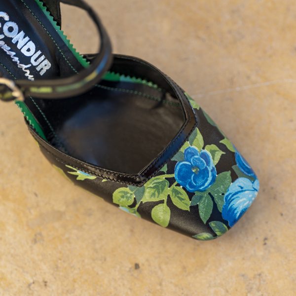 Pantofi Dama Cu Toc Gros Baccarat Blue Flowers - imagine 3