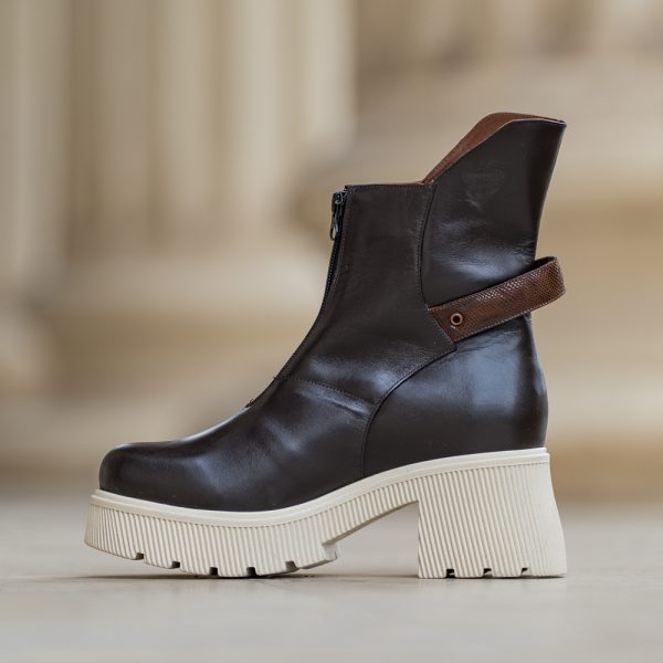 Ghete Dama din Piele Naturala Leila Dark Brown - imagine 2
