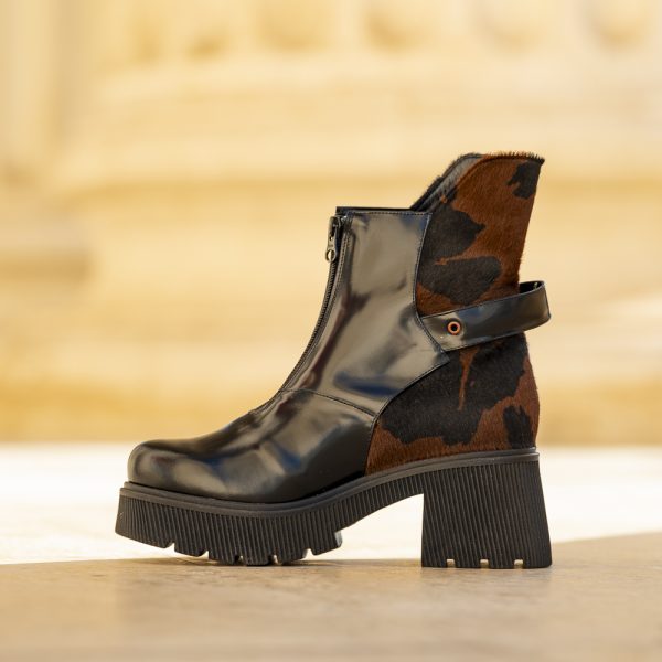Ghete Dama din Piele Naturala Leila Print Brown - imagine 2