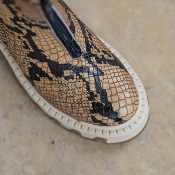 Ghete Dama din Piele Naturala Leila Print Camel - imagine 3