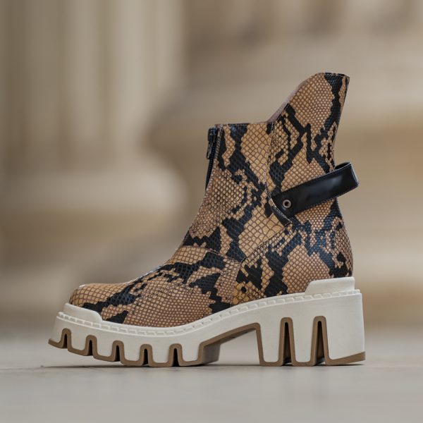 Ghete Dama din Piele Naturala Leila Print Camel - imagine 2
