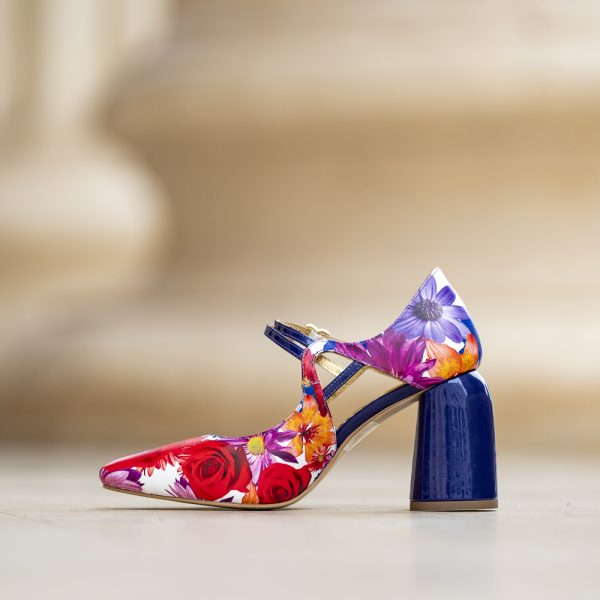 Pantofi Dama Cu Toc Gros Fantasy Red Flower - imagine 2