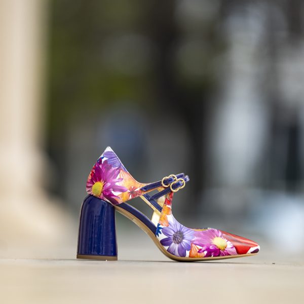 Pantofi Dama Cu Toc Gros Fantasy Red Flower - imagine 4