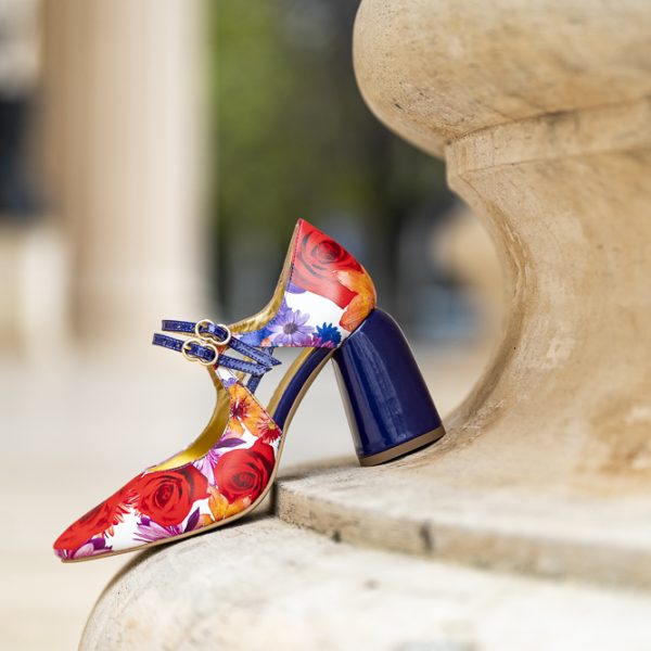 Pantofi Dama Cu Toc Gros Fantasy Red Flower - imagine 5