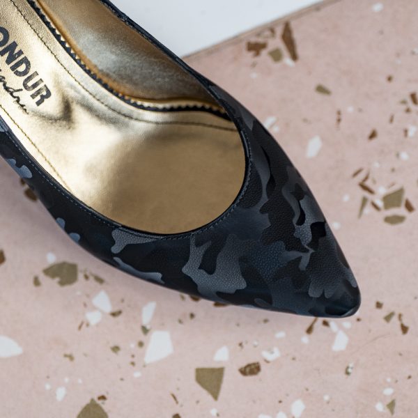 Pantofi Dama cu Toc Gros Chaterine Camuflaj Negru - imagine 3