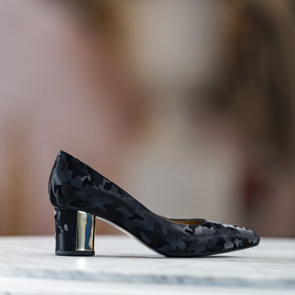 Pantofi Dama cu Toc Gros Chaterine Camuflaj Negru - imagine 1