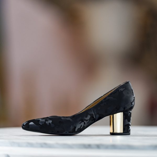 Pantofi Dama cu Toc Gros Chaterine Camuflaj Negru - imagine 2