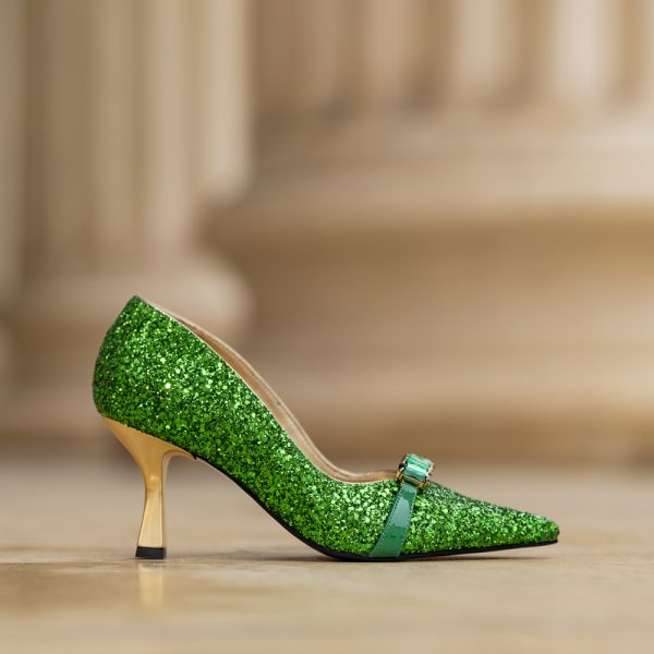 Pantofi Dama Toc Clepsidra Marta Glitter Verde - imagine 5