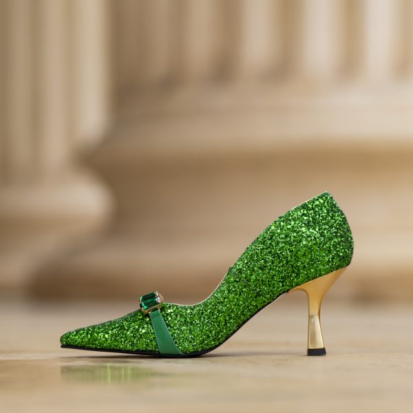 Pantofi Dama Toc Clepsidra Marta Glitter Verde - imagine 4