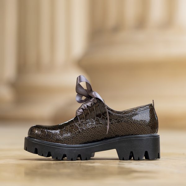 Pantofi Dama cu Siret Renate Print Kaky - imagine 2