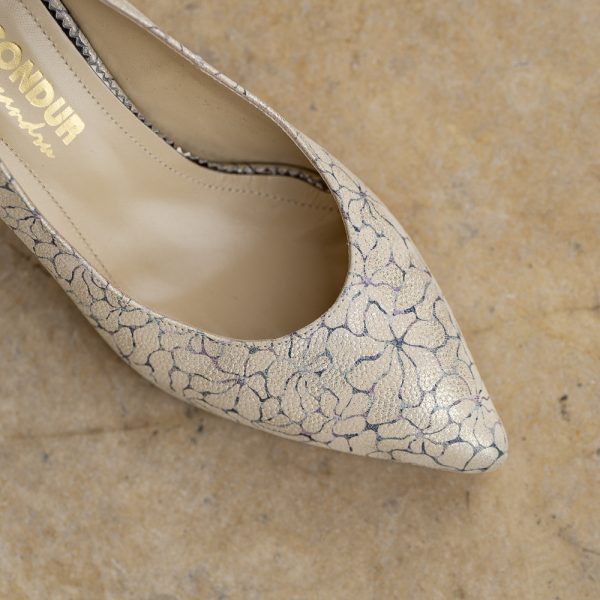 Pantofi Dama cu Toc Gros Chaterine White Flower - Image 3