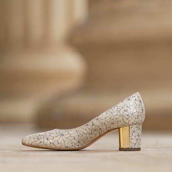 Pantofi Dama cu Toc Gros Chaterine White Flower - Image 2