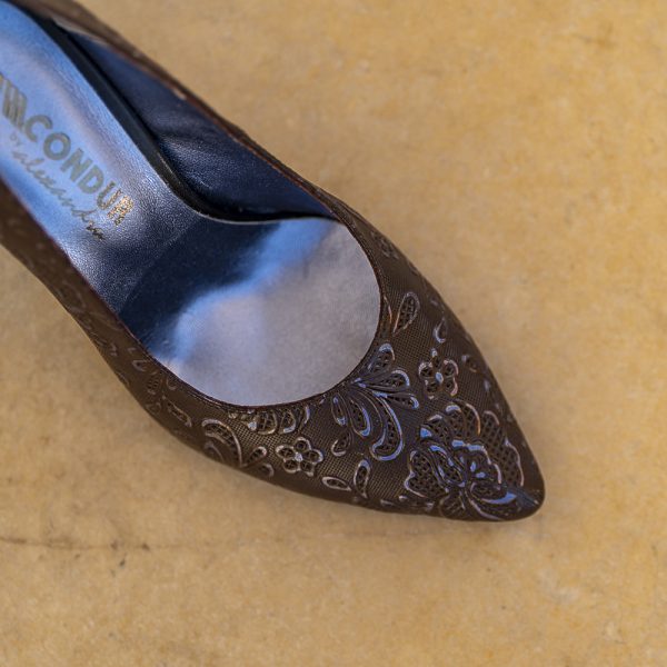 Pantofi Dama cu Toc Gros Victoria Brown Flower - imagine 2