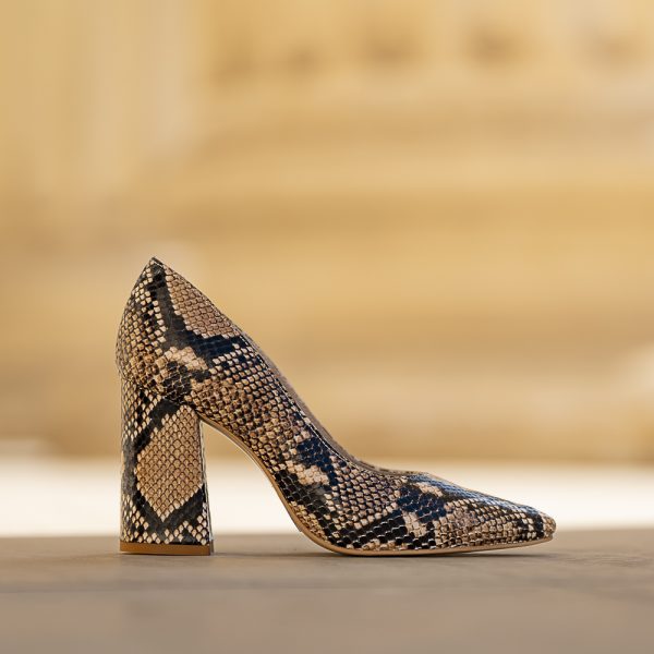 Pantofi Dama cu Toc Gros Victoria Print Camel - imagine 4