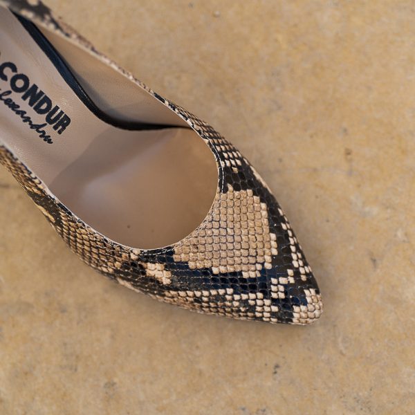 Pantofi Dama cu Toc Gros Victoria Print Camel - imagine 3