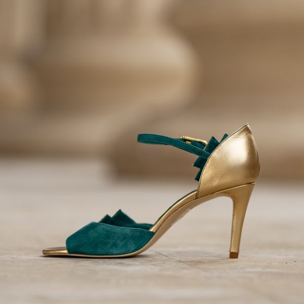 Sandale Dama din Piele Naturala Enya Gold Green - imagine 2