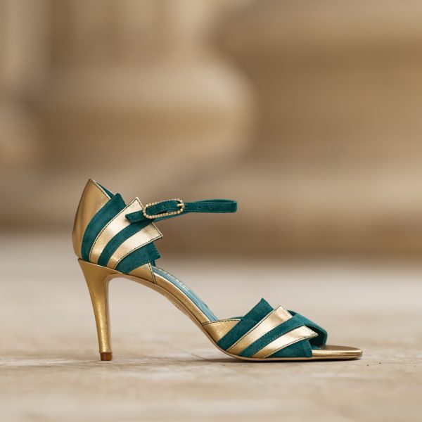 Sandale Dama din Piele Naturala Enya Gold Green - imagine 1