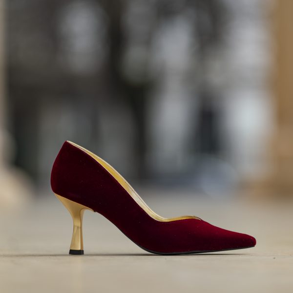 Pantofi Dama Toc Clepsidra Marta Velvet Bordo - imagine 3