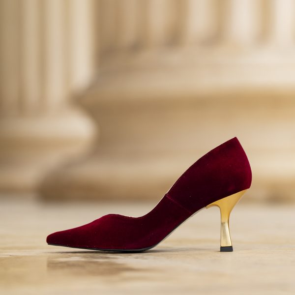Pantofi Dama Toc Clepsidra Marta Velvet Bordo - imagine 2