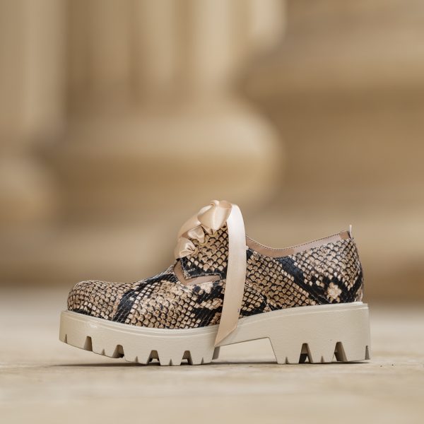 Pantofi Dama cu Siret Renate Print Camel - imagine 2