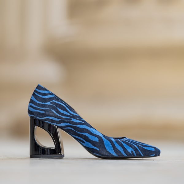 Pantofi Dama cu Toc Gros Ondine Albastru - imagine 4