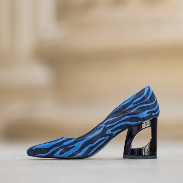 Pantofi Dama cu Toc Gros Ondine Albastru - imagine 2