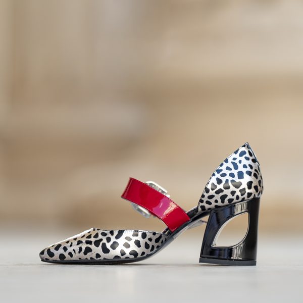 Pantofi Dama Cu Toc Gros People Print Argento - imagine 2