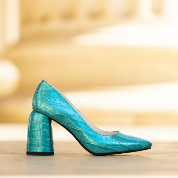 Pantofi Dama Cu Toc Gros Eveline Turquoise - imagine 4